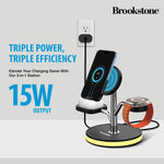 Brookstone 3-in-1 Wireless Charging Station Magnetic Charging Fast Wireless Charger Stand for iPhone 15,14,13,12 Pro Max Series, All iWatch Series & Android Phone with Qi Charging