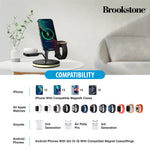 Brookstone 3-in-1 Wireless Charging Station Magnetic Charging Fast Wireless Charger Stand for iPhone 15,14,13,12 Pro Max Series, All iWatch Series & Android Phone with Qi Charging