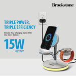 Brookstone 3-in-1 Wireless Charging Station Magnetic Charging Fast Wireless Charger Stand for iPhone 15,14,13,12 Pro Max Series, All iWatch Series & Android Phone with Qi Charging